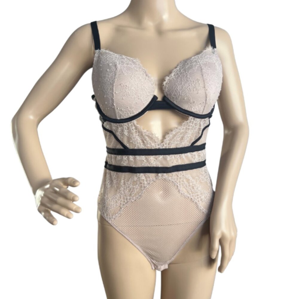 La Senza Lace Bodysuit / Size L / Taupe & Black